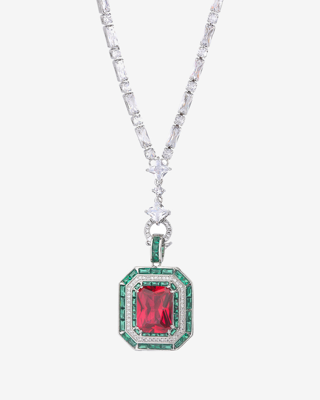 ZIRAVE Jewelry Art Deco Style Faux Gem Halo Pendant Necklace (Multi-Colors Available)