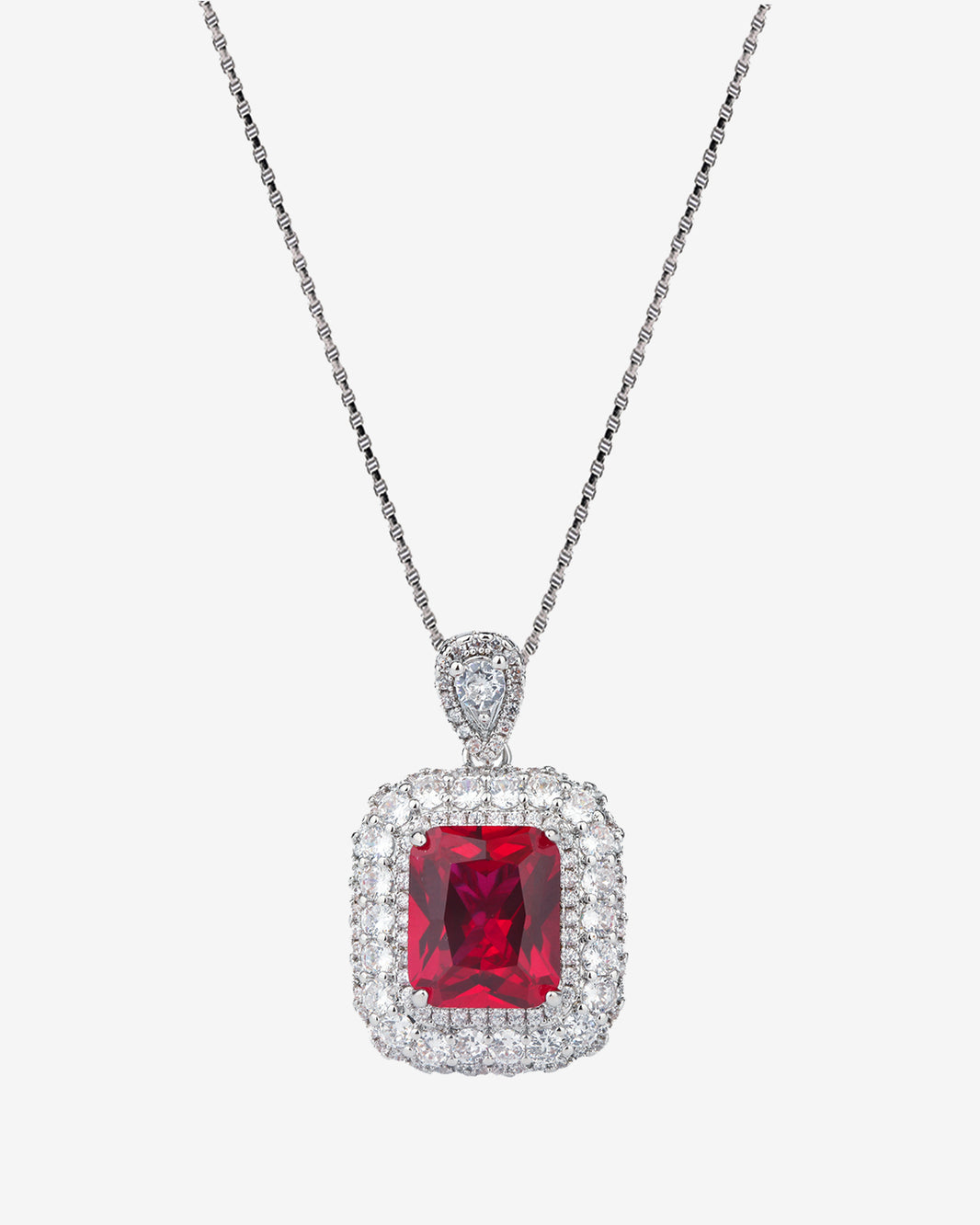 ZIRAVE Jewelry  3-Color Cushion-Cut Gemstone Double Halo Jewelry Necklace
