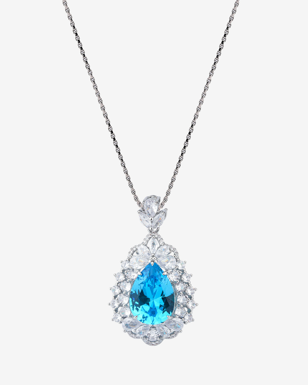 ZIRAVE Jewelry Teardrop Faux Gem Halo Necklace