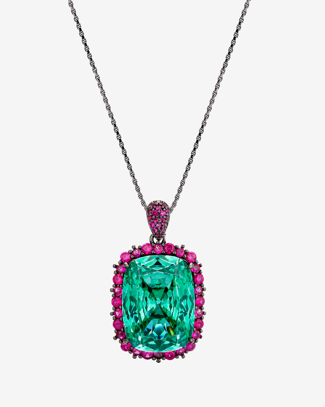 ZIRAVE Jewelry Radiant-Cut Faux Pink Diamond Dark Style Necklace