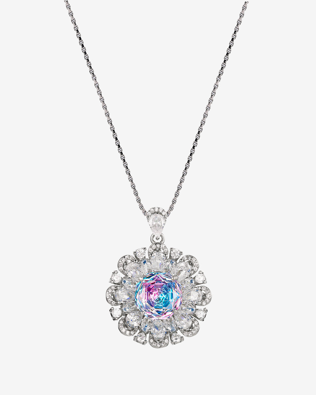 ZIRAVE JewelryGradient Gemstone Sunflower Halo Necklace