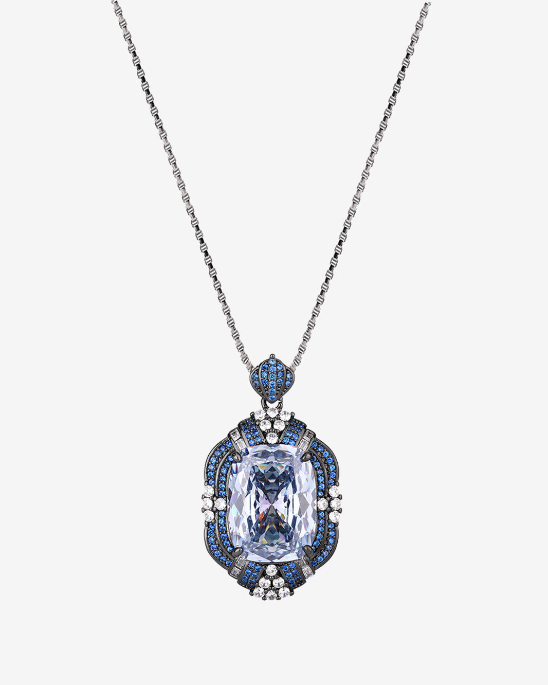 ZIRAVE Jewelry Black & Gold Two-Tone Blue & White Diamond Halo Necklace