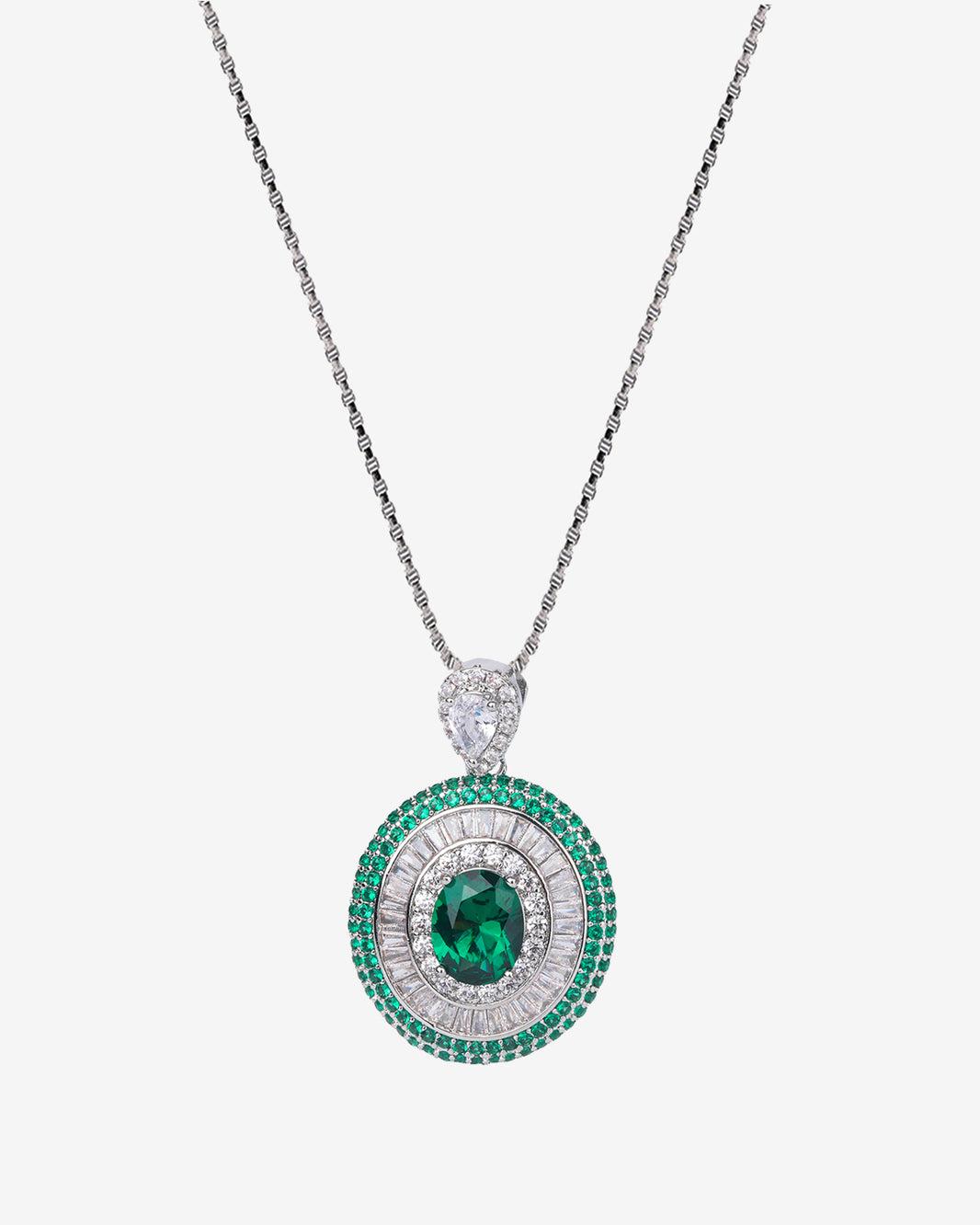ZIRAVE Jewelry Vintage Simulated Emerald Multi-Halo Nicklace