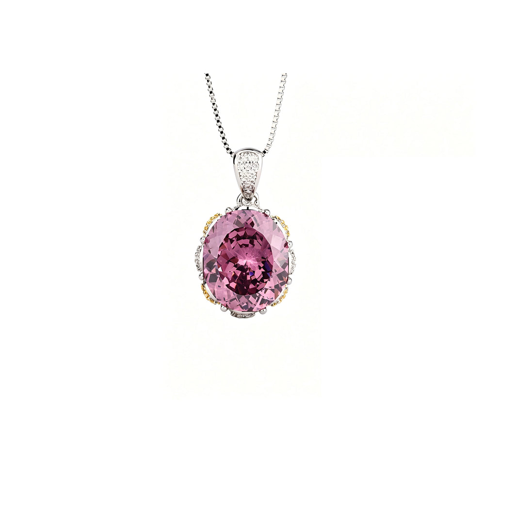 ZIRAVE Jewelry Imitation Dried Rose Padparadscha Light Luxury Oval Necklace