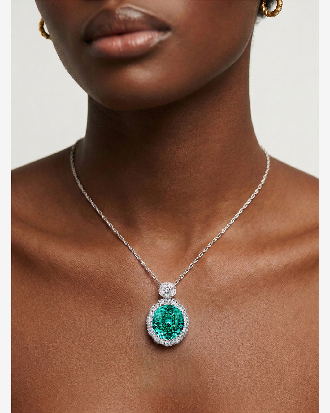 ZIRAVE Jewelry Vintage Simulated Paraiba Tourmaline Oval Nicklace