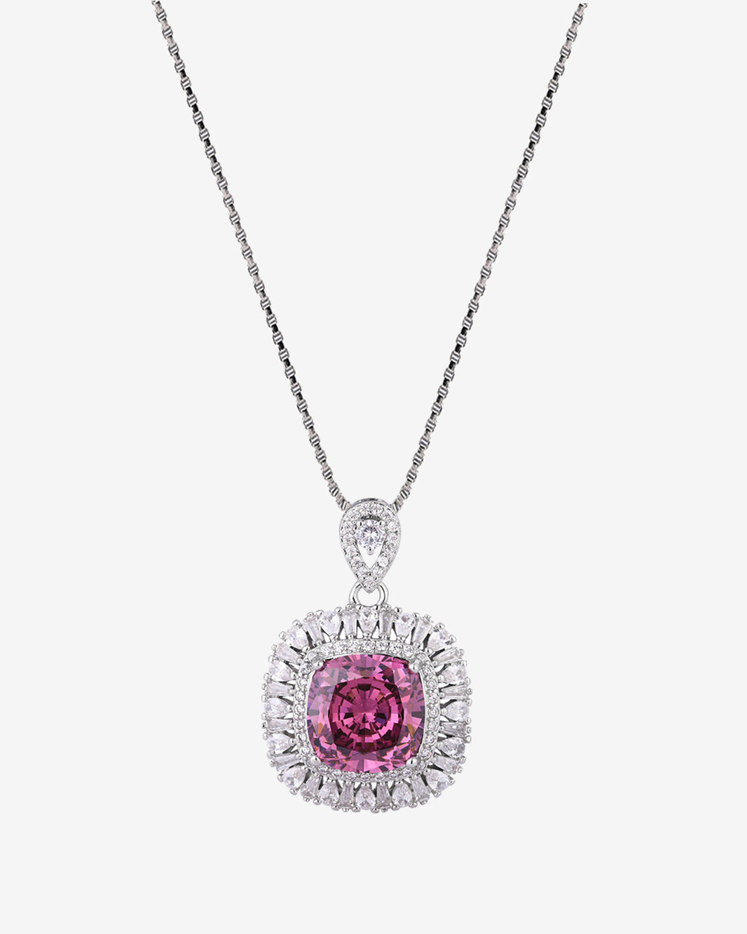 ZIRAVE Jewelry  Cushion-Cut Pink Diamond Double Halo Necklace