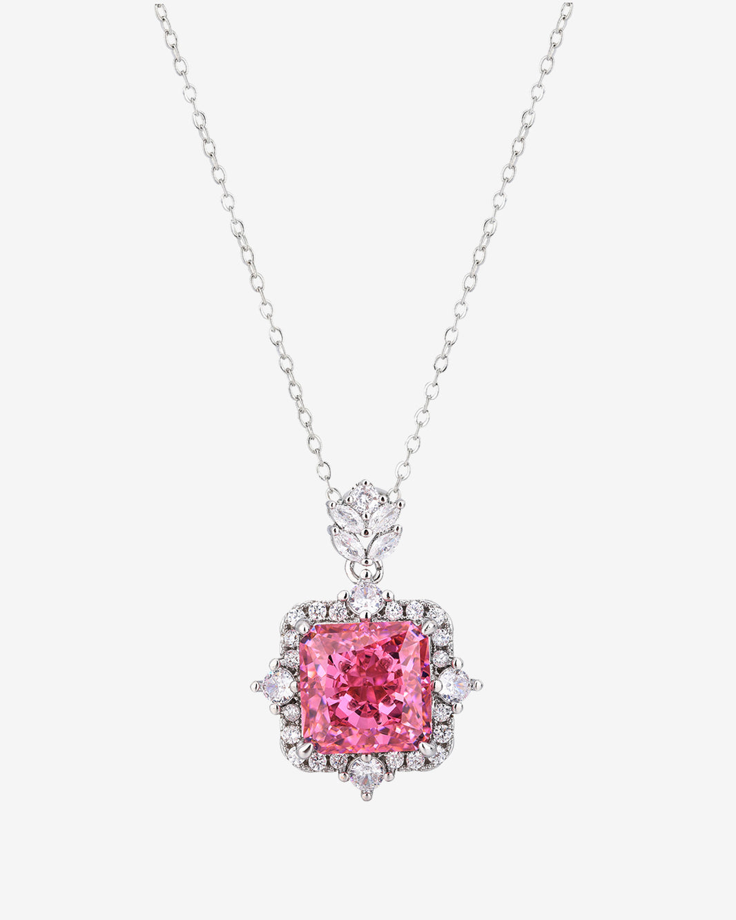 ZIRAVE Jewelry Princess-Cut Simulated Pink Diamond Halo Necklace
