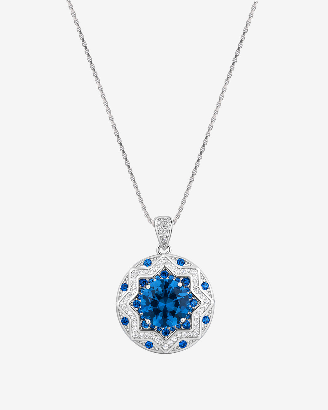 ZIRAVE jewelry simulation Blue spinel pendant with box chain