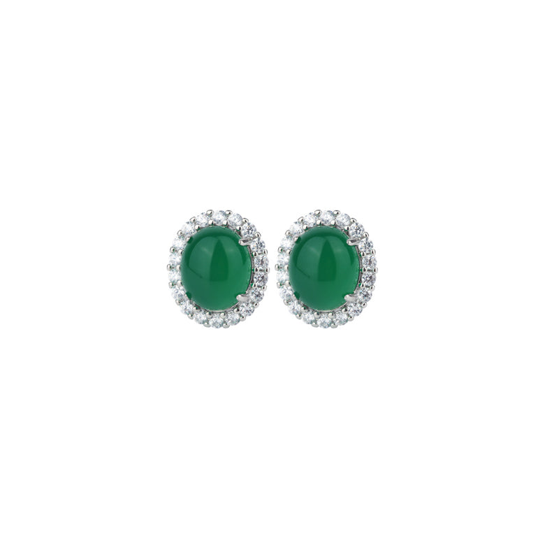 ZIRAVE Imitation Green Agate Plain Jade Earrings