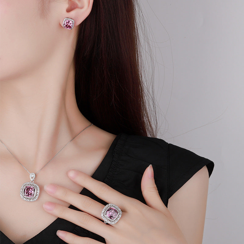 ZIRAVE Jewelry  Cushion-Cut Pink Diamond Double Halo Earrings