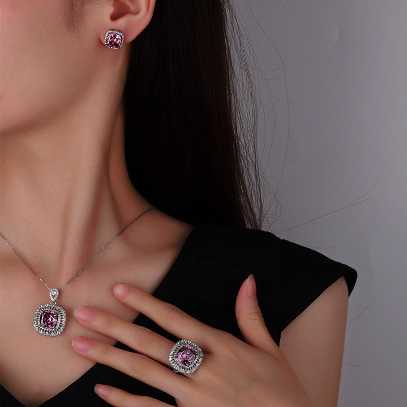 ZIRAVE Jewelry  Cushion-Cut Pink Diamond Double Halo Necklace