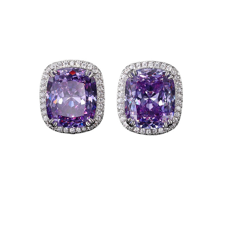 ZIRAVE Jewelry Radiant-Cut Faux Purple Diamond Pave Earrings