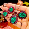 ZIRAVE Jewelry Oval Faux Green Paraiba Tourmaline Halo 3-Piece Jewelry Set (Necklace, Ring & Earrings)