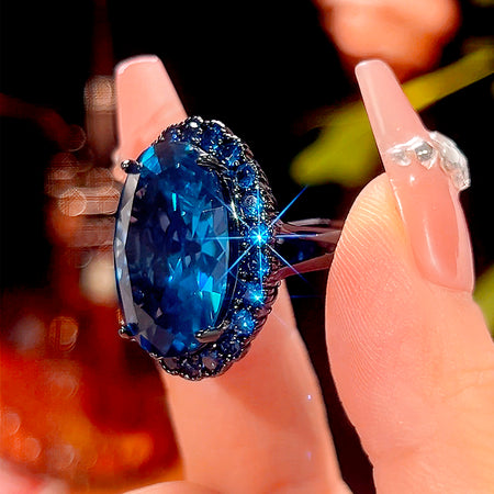ZIRAVE jewelry simulation blue spinel premium egg-shaped ring