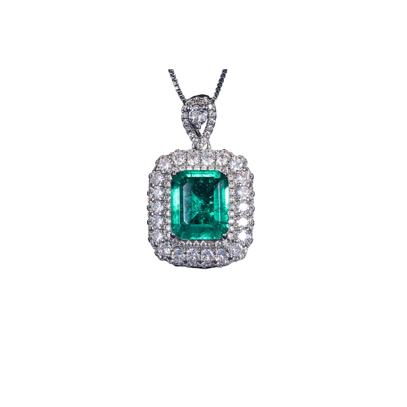 ZIRAVE Jewelry  3-Color Cushion-Cut Gemstone Double Halo Jewelry Necklace
