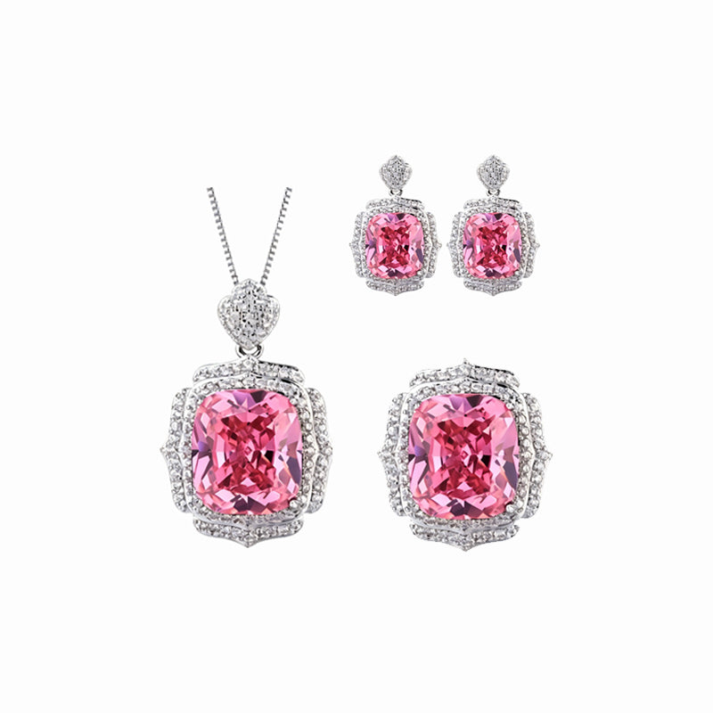 ZIRAVE Jewelry Vintage Simulated Pink Diamond Cushion Jewelry Set