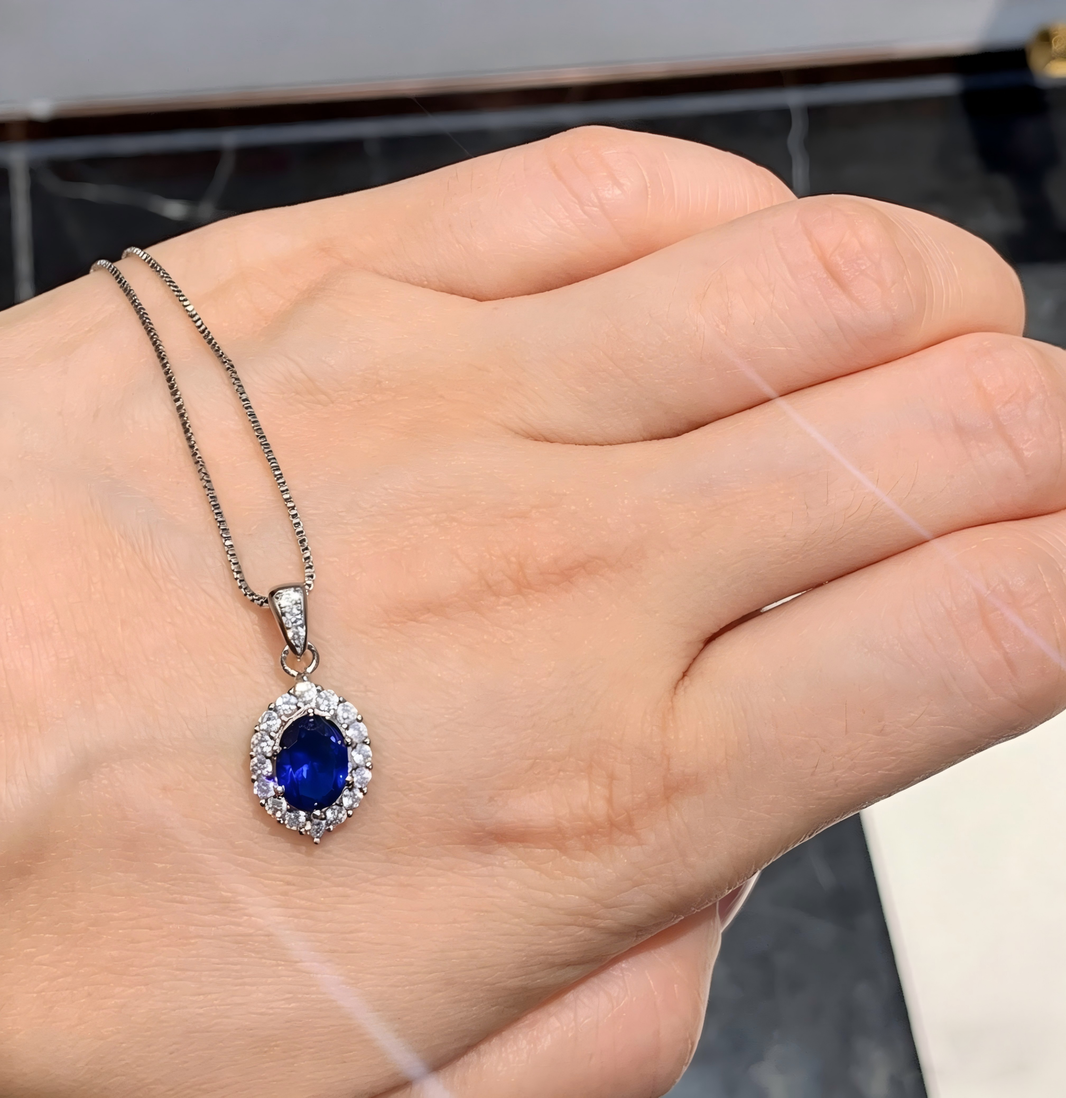 ZIRAVE Jewelry Oval-Cut Simulated Sapphire Necklace