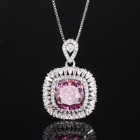 ZIRAVE Jewelry  Cushion-Cut Pink Diamond Double Halo Necklace