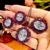 ZIRAVE Jewelry Oval Faux Green Paraiba Tourmaline Halo 3-Piece Jewelry Set (Necklace, Ring & Earrings)