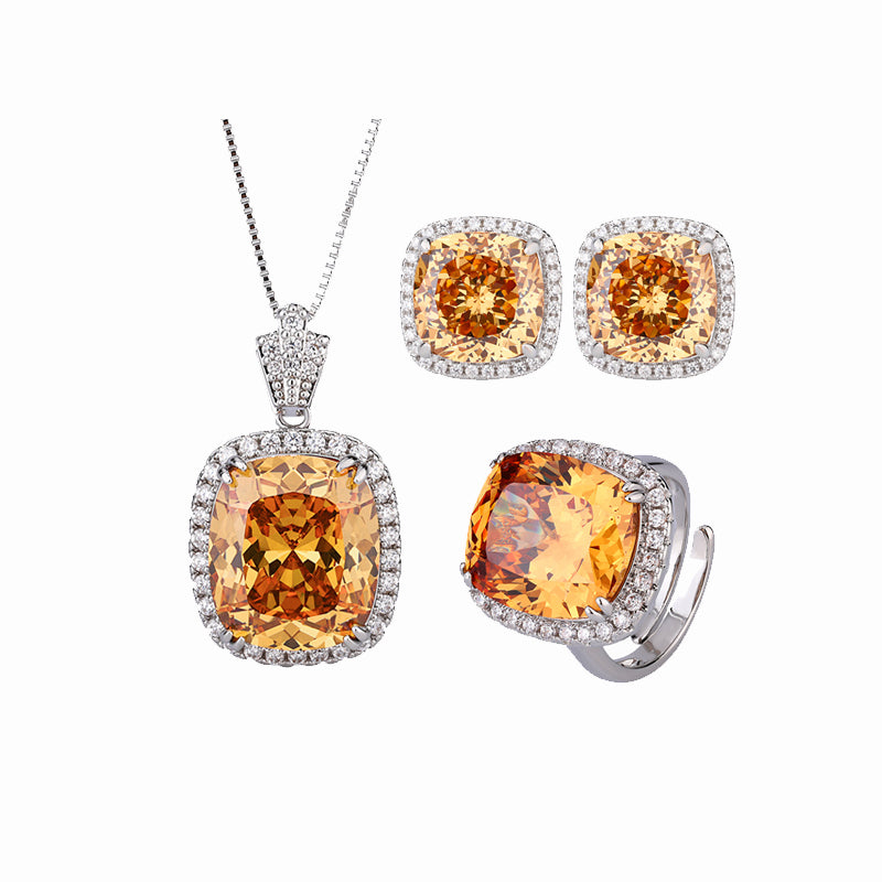 ZIRAVE Jewelry  Vintage Simulated Citrine Cushion Jewelry Set (Pendant + Ring + Earrings)