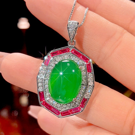 ZIRAVE Jewelry Vintage Gemstone Halo Chalcedony Necklace