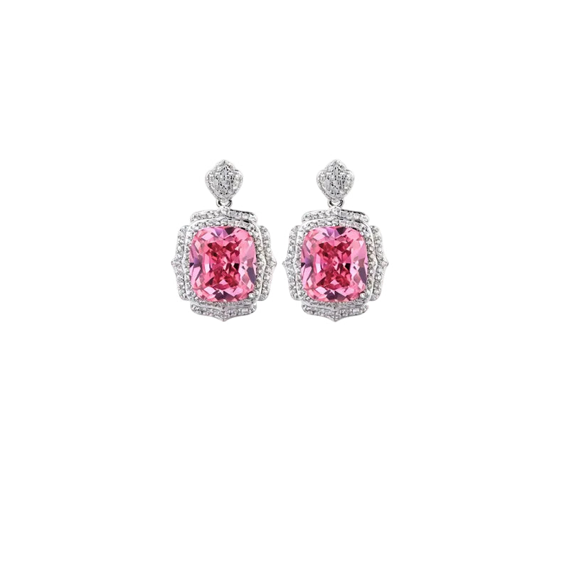 ZIRAVE Jewelry Vintage Simulated Pink Diamond Cushion Earrings
