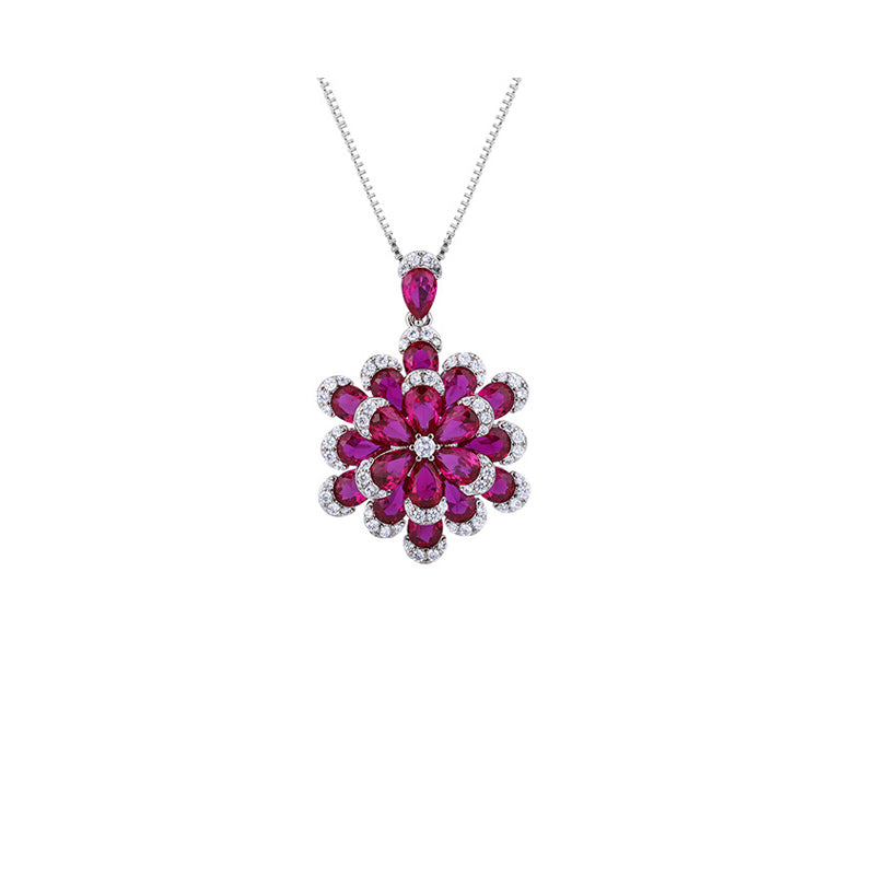 ZIRAVE Jewelry Imitation Ruby Eternal Flower High-end Luxury Gift Necklace