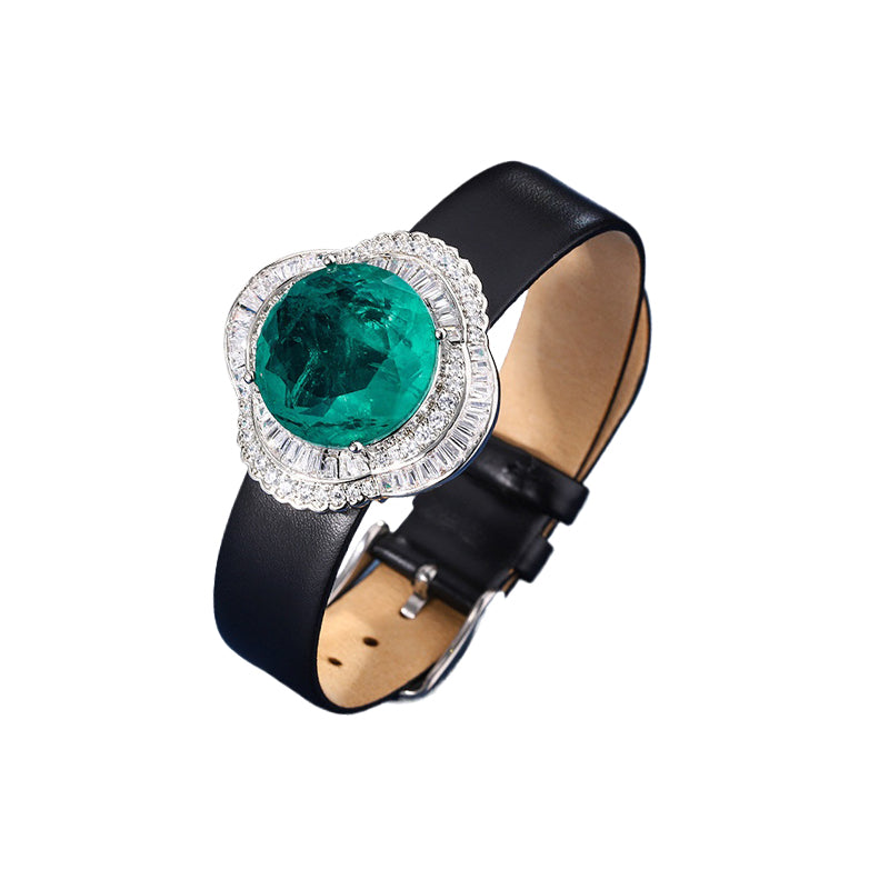 ZIRAVE Jewelry Emerald-Style Clover Halo  Watch