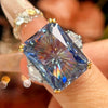 Zirave Jewelry Large Rectangle Cut Gemstone Open Ring, Adjustable Statement Ring