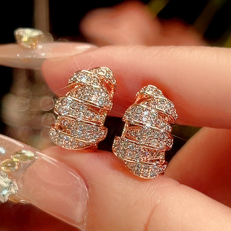 Zirave Jewelry Gold Spiral Pave Zircon Huggie Earrings