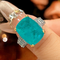 Zirave Jewelry Two-tone Cushion Cut Simulated Gem Statement Ring, Adjustable Open Ring