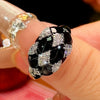 Zirave Jewelry Black Enamel Rhombus Zircon Jewelry Collection, Earring &amp; Open Ring