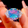 Two‑tone cushion‑cut turquoise simulated gem duplet Ring
