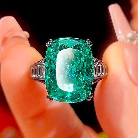 ZIRAVE Jewelry Black Gold Paraiba Color Cushion-Cut Emerald Simulant Ring