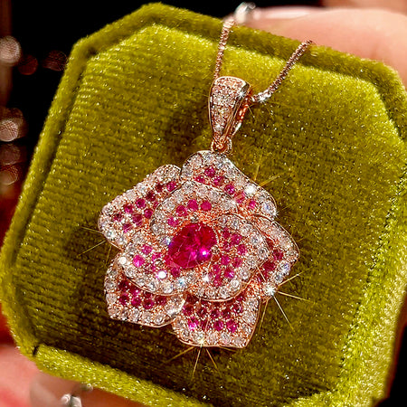 ZIRAVE jewelry simulation red corundum rose light  Pendant with Chain