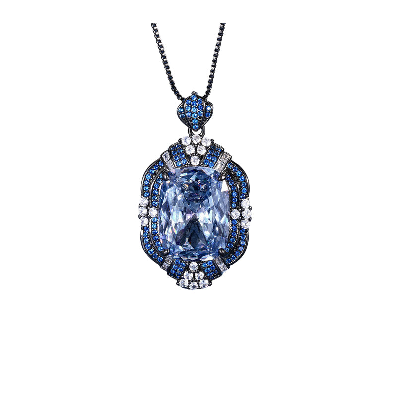ZIRAVE Jewelry Black & Gold Two-Tone Blue & White Diamond Halo Necklace