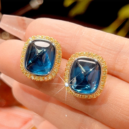 ZIRAVE Jewelry Imitation Blue Spinel Sugarloaf Vintage Earrings