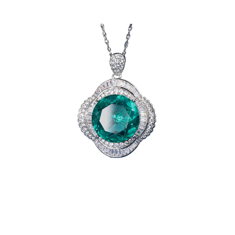ZIRAVE Jewelry Emerald-Style Clover Halo 4-Piece Necklace
