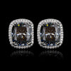 ZIRAVE Jewelry Black & Gold Two-Tone Blue & White Diamond Halo Earrings
