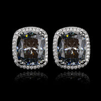 ZIRAVE Jewelry Black & Gold Two-Tone Blue & White Diamond Halo Earrings