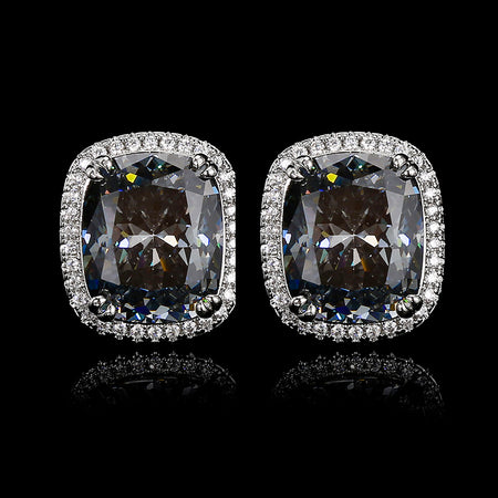 ZIRAVE Jewelry Black & Gold Two-Tone Blue & White Diamond Halo Earrings