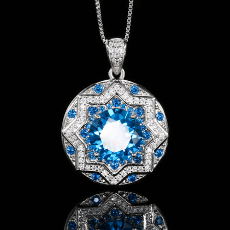 ZIRAVE jewelry simulation Blue spinel pendant with box chain
