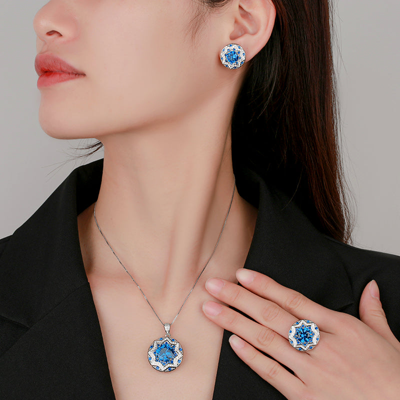 ZIRAVE jewelry simulation blue spinel/red corundum earrings