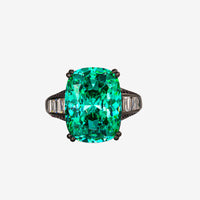ZIRAVE Jewelry Black Gold Paraiba Color Cushion-Cut Emerald Simulant Ring