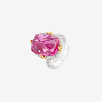ZIRAVE Jewelry Vintage Pink Sugarloaf Two-Tone Gold Halo Ring