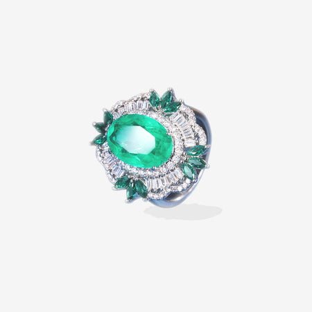 Vintage Simulated Emerald Floral Halo Ring