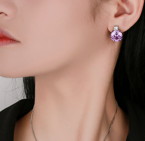 ZIRAVE Jewelry Rose-Cut Faux Purple Diamond Earrings
