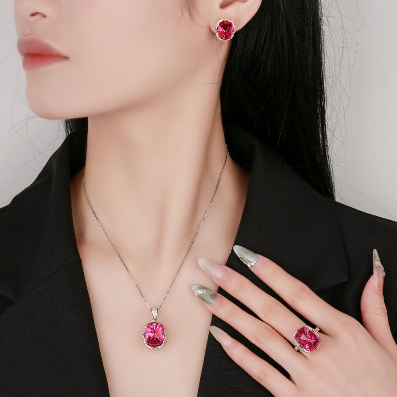 ZIRAVE Jewelry Vintage Pink Sugarloaf Two-Tone Gold Halo Earrings