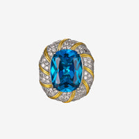 ZIRAVE Jewelry Two-Tone Faux Pigeon Blood Ruby Halo Ring