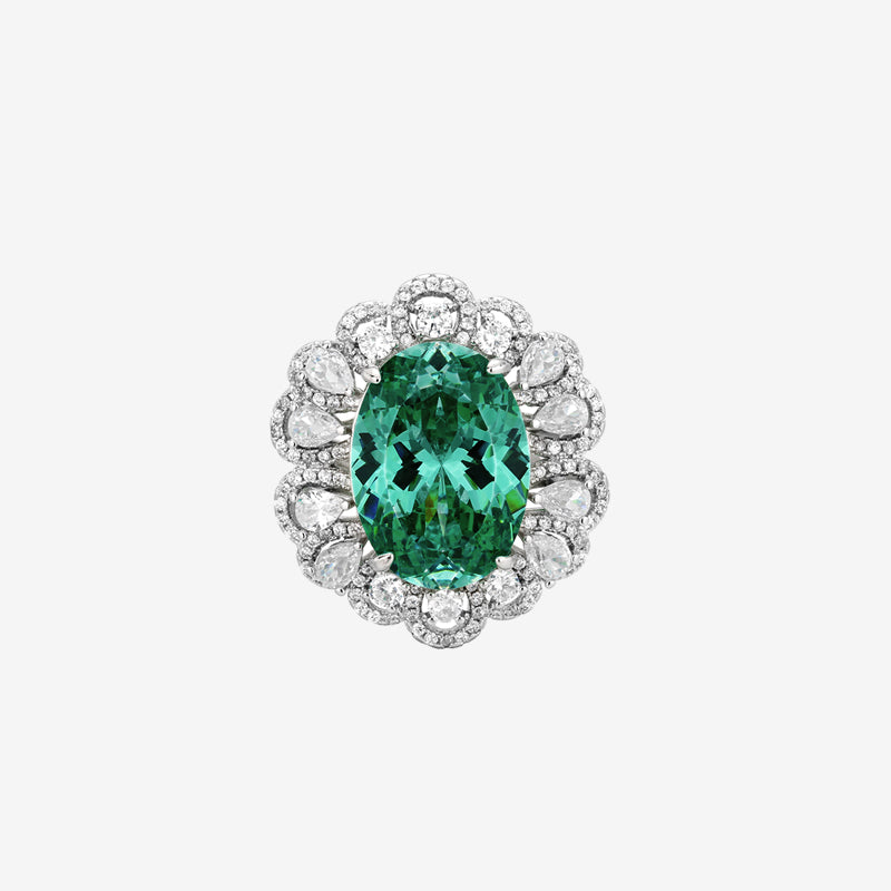 ZIRAVE Jewelry Oval Faux Green Paraiba Tourmaline Halo Ring